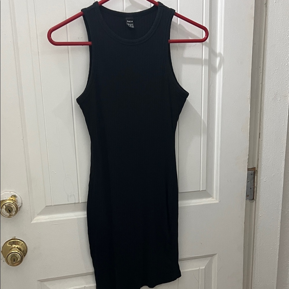 SHEIN Black Ribbed Tank Mini Dress